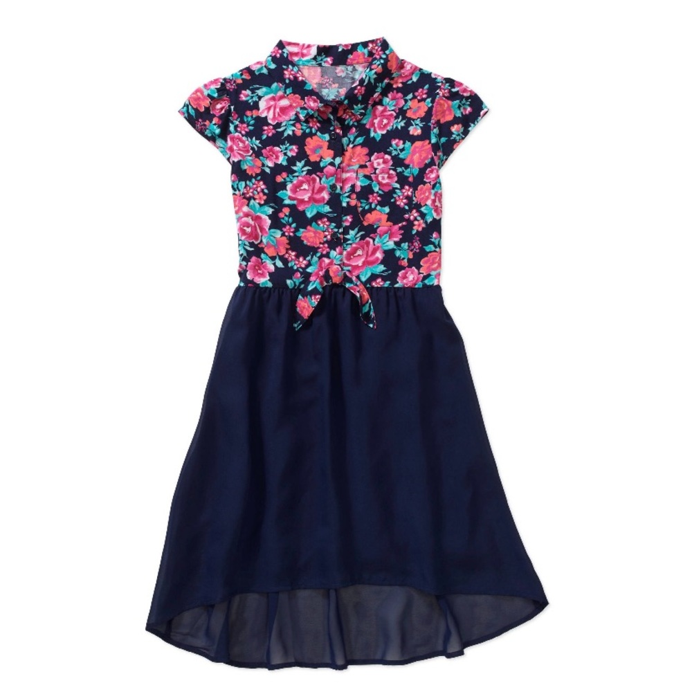 Flower Pattern With Navy Blue Dress